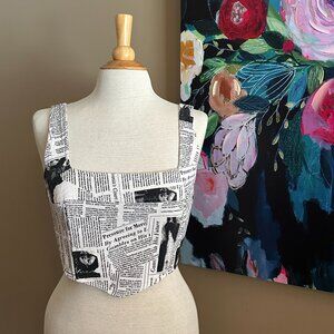Et Clet Newspaper Print Corset Crop Top Size Large
